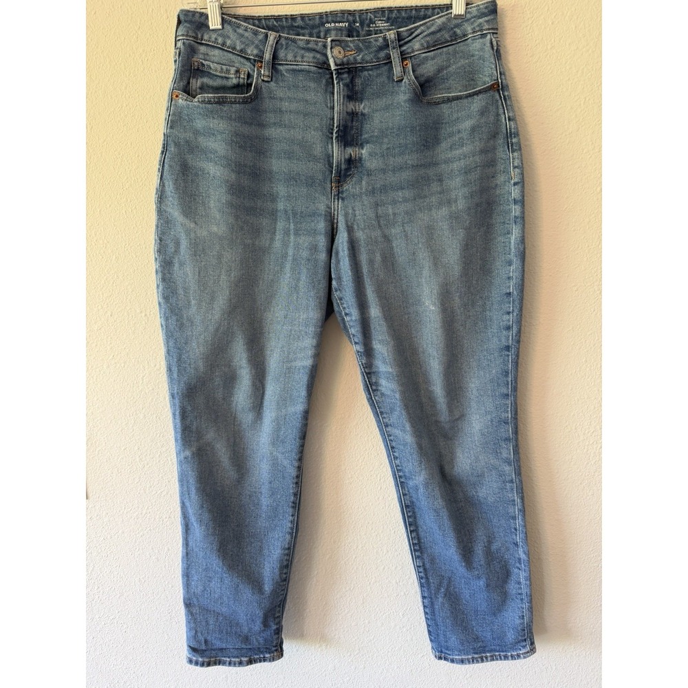 Old Navy Curvy OG Straight Jeans Women's Size 14 High Rise Medium Wash